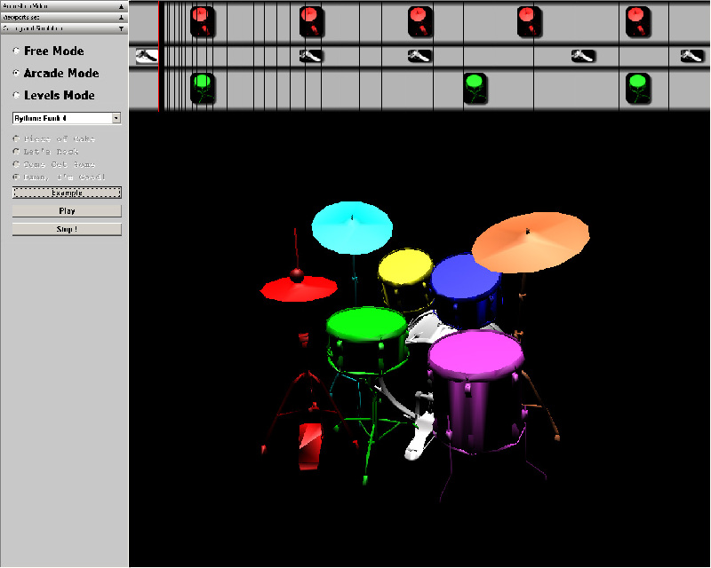 Virtual drums, video games mode (a la Dance Dance revolution)