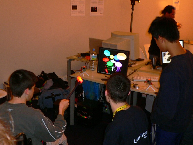 Handicaped child playing the drums